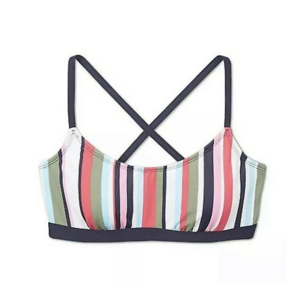 NWT Kona Sol Navy Striped Bralette Bikini Top - Picture 1 of 9